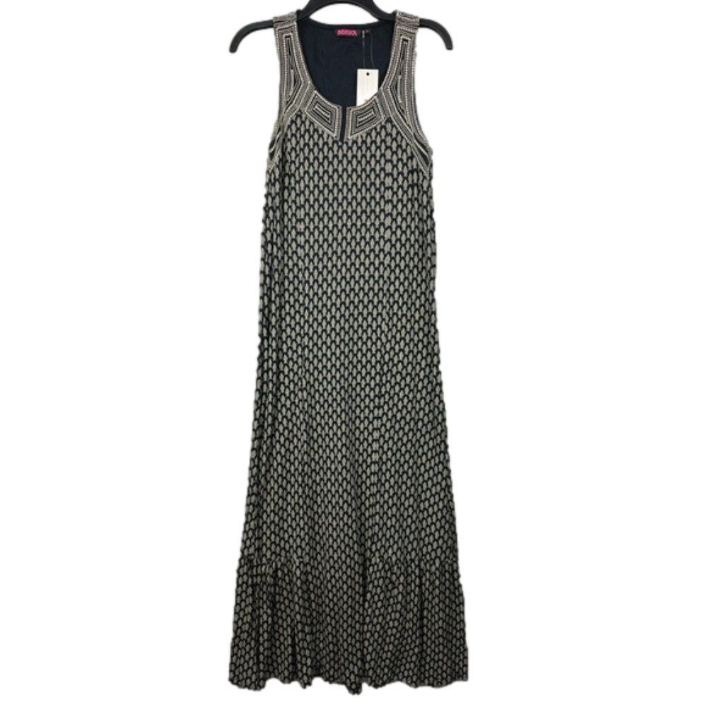 INDISKA ILIONA black embroidered maxi dress women’s small 100% viscose NWT